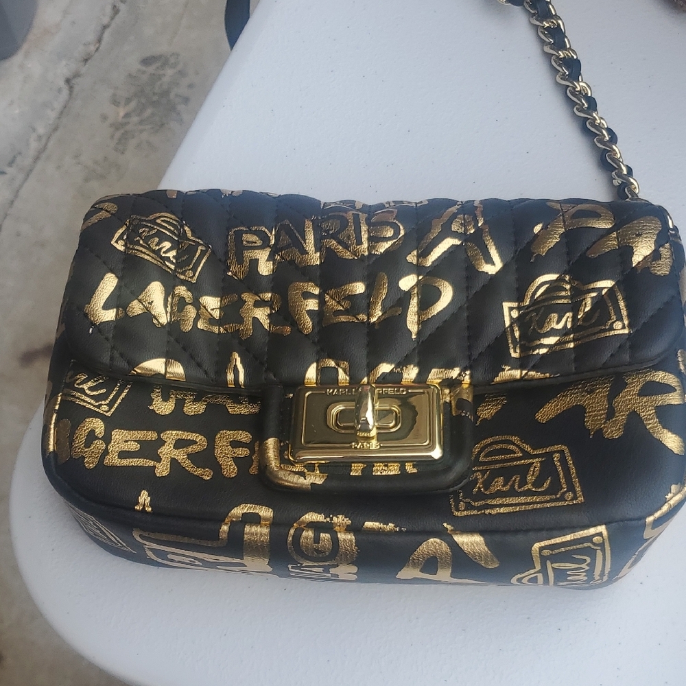 Karl Lagerfeld Black Crossbody Bag with Gold Accents
